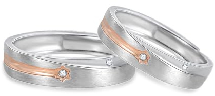 Vxddy Pareja Anillos Alianzas Boda Lluvia de Meteoritos Esmerilado Plata de ley Promesa Anillo Ajustable Compromiso Casarse Regalo