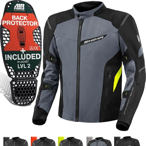SHIMA RUSH Chaqueta Moto Hombre AIRFORCE Protector Espalda Cazadora Motociclista Chaquetas Protecciones Impermeable Armadura Cazadoras Motoero Invierno (Masculinos, Chaqueta Ventilado, Fluo, XXL)
