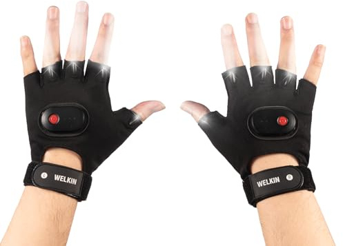 WELKIN Bright LED Flashlight Gloves, Rechargeable Finger Lights, for Men, Hands-Free Lights for Fishing Camping Night Running,Gadgets in the Dark Repair tools, Long Standby Time,1Pair