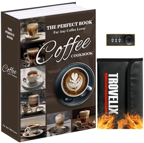 Buchtresor mit Zahlenschloss, versteckter Safe (10,55 x 7,95 x 2,62 Zoll) mit feuerfester Tasche, Geheimumleitungssafe, hohle Buchbox versteckte Aufbewahrung, Geldtresor für Bargeld (X-Large Kaffee)