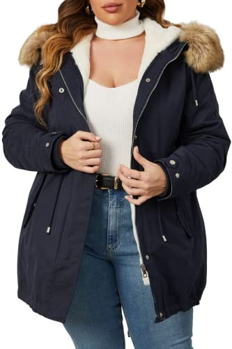 Geschallino Donna Taglie Forti 3-in-1 Giacca Invernale Pelliccia Foderato Parka Cappotto Capispalla con Rimuovere Interno 7626 Blue XL