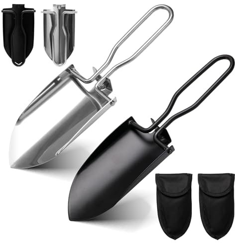 Rebanky 2 Piezas Pala de JardíN Plegable Pequeña Pala Plegable con Bolsa Mini Pala de Mano de Acero Inoxidable con Bolsa Pala de Mano para Jardinería para Plantar, Cavar y Aflojar el Suelo