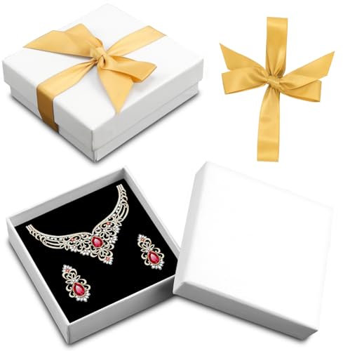 Scatola di Cartone Scatole Regalo per Gioielli Scatoline Piccole con Coperchio Portagioie Cartone con Pad di Velluto per Collana Bracciali Anello Bianco 2PCS