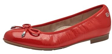 Tamaris Comfort Women’s Leather Ballerinas with Bow, Red Patent, 5 UK