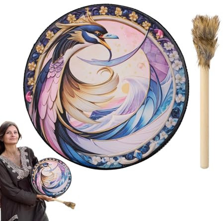 Sghtil Handgefertigte Schamanentrommel, Klangheilende Handtrommel,Vielseitige Schlagzeuginstrumente Schlagzeuginstrumente - Rundes Klangheilungswerkzeug Schamanenwerkzeuge für Musikmeditationsrituale