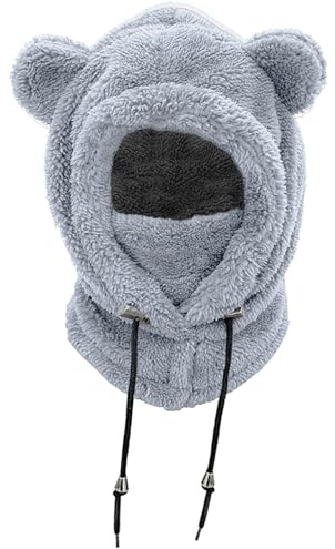 NLAND Cagoule Enfants Bonnet Echarpe Bébé Fille Garçon Hiver Chaud Cache Oreilles Mignon Chapeaux en Capuche Multifonction Thermique Coupe-Vent pour 3-8 Ans(Gris)