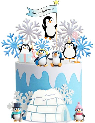 Doyomtoy Decoracion de Tarta Pinguino,14Pz Decoracion de Pastel de Navidad Decoracion de Tarta Copo de Nieve Decoracion de Tarta de Invierno Decoración de Tartas de Cumpleaños para Niños