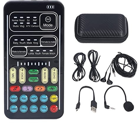 I9 Voice Changer Set, Portable Handheld Microphone Voice Changer, with 8 Different Sounds and Sound Effects, LED Lights, Plug and Play, for Mobile Phone PC (English Version)