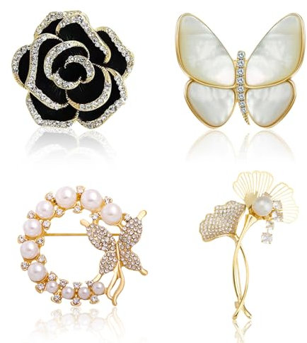 BSITSSS 4 Pièces Broche Femme Vetement, Broche de Floral, Broche de Perle de Mode, Vintage Broches et Pins pour Femme pour Filles sur Robes, Châles, Robes de Mariée, Foulards