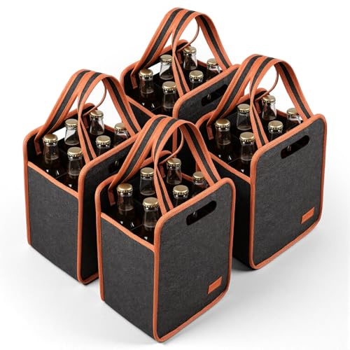 SHENLIU 4 Pcs 6 Bottle Wine Tote Bags, Insulated Thermal Padded Wine Bottle Carrier Tote with Cushion Separator Reusable Wine Bags Wine Gift Bag for Travel Camping Party Picnic Wine Lover Gifts