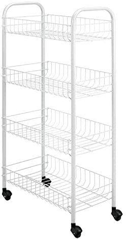 Metaltex Pisa 4-Tier Trolley with Wheels - Multipurpose Storage Cart for Home including Kitchen, Bathroom, Office and Garage – White, 41 x 23 x 84 Centimetres