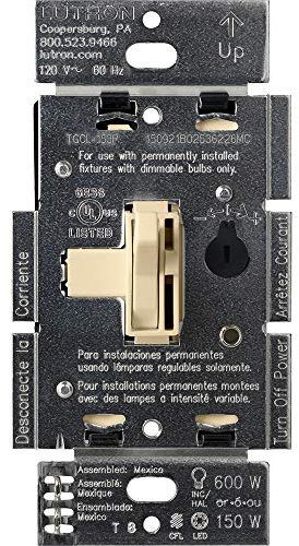 Lutron Toggler LED+ Dimmer Switch for Dimmable LED, Halogen and Incandescent Bulbs, 150 Watt, Single-Pole or 3-Way, TGCL-153PH-IV, Ivory