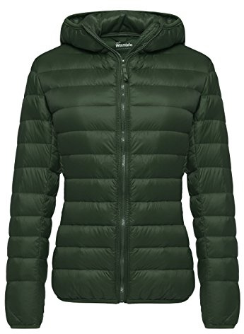 Wantdo Dunjackor för kvinnor vinter vindtäta varma rockar packbara lätta jackor isolerade buffertrockar utomhusjacka huva slim fit jackor, Grön, XL