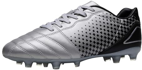 DREAM PAIRS Chaussures à Crampons de Football pour Hommes Durable Crampons pour Terrain Ferme,Size 42,Argent/Noir,SUPERFLIGHT-1