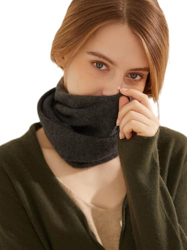 Prettystern Echarpe à boucles 100% laine cachemire tricotée légère Foulard tube pour dames gris foncé anthracite