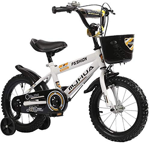 Kinderfahrrad Jungen Mädchen 2-5 Jahren Fahrrad 14 Zoll Stützräder Kinderfahrrad Laufrad Kinder Fahrrad mit Lenkerpolster und Stützräder,White