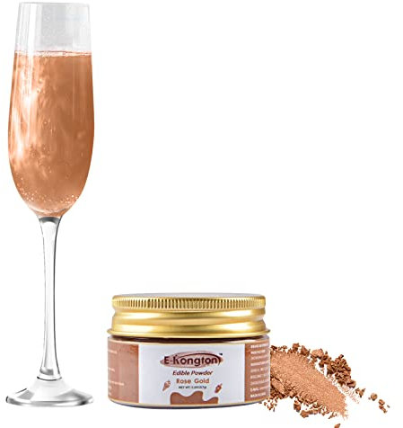 E-Kongton Paillettes d'or Rose Comestibles Pour Boissons, Fondants, GâTeaux, Chocolats Et Autres, Poudre MéTallique Comestible Pour La Brillance, VéGéTalienne Et Sans Gluten 7g