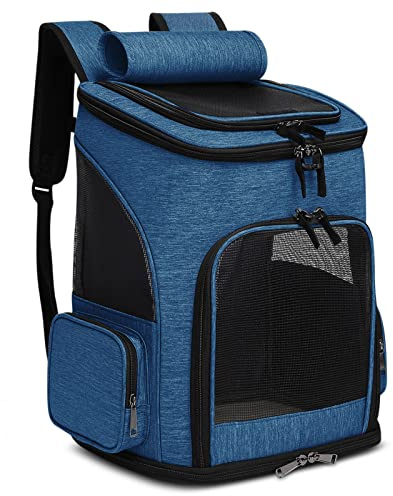 ALLSOPETS Hundryggsäck Hopfällbar kattryggsäck Transparent Mesh Andningsbar hundbärväska Campingresor Husdjursryggsäck Lämplig för katter Små hundar Blå