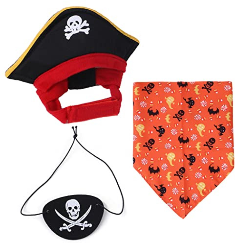 XIAOYU Set di 3 Pezzi di Costume da Pirata per Cani e Gatti - Accessorio per Halloween e Cosplay
