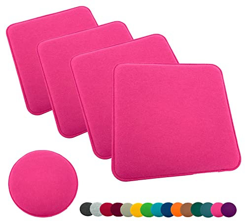 heimtexland ® 4er Pack Sitzkissen Filz Stuhlkissen Bodenkissen Polster Stuhlauflage Indoor Outdoor Kissen eckig Typ631 Filzkissen pink 35x35 cm 4 Stück