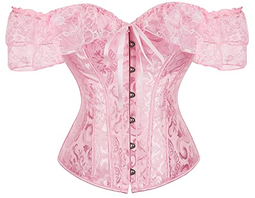 Pink Corset Top for Women Gothic Renaissance Overbust Lace Up Bustier XXL