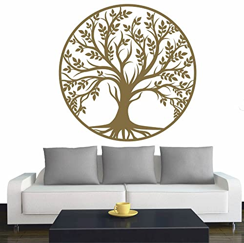 INDIGOS UG - Wandtattoo Wohnzimmer - Wandaufkleber Baum des Lebens - 0 - Lebensbaum Weltenbaum - 120x120 cm - Gold - Aufkleber Kinderzimmer Schlafzimmer Küche Badezimmer Büro Dekoration
