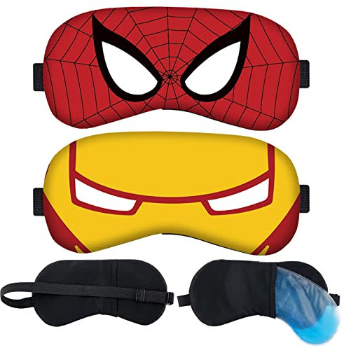 2 Pieces Superhero Sleep Eye Mask RHYII-Spidersman Avengers Blindfolds with Elastic Strap 3D Iron Man Eyeshade Soft Fluffy Sleep Shade Cover for Boys Girls Children Eye Cover for Sleeping Travel