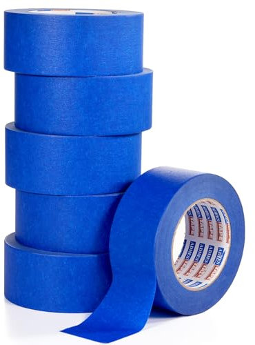 ADHES Ruban de Masquage peinture, 6 rouleaux, 50mm x 55m, anti-UV Ruban crêpe pour peindre, vernir, rénover, Intérieur et Extérieur