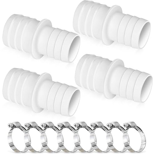 4pcs Pool Schlauchverbinder, Schlauchadapter für 32mm auf 38mm Ø, mit 8 x Schlauchschellen, Schlauchverbinder Adapter, Pool Schlauchadapter, Poolschlauch Adapter für Pool, Garten