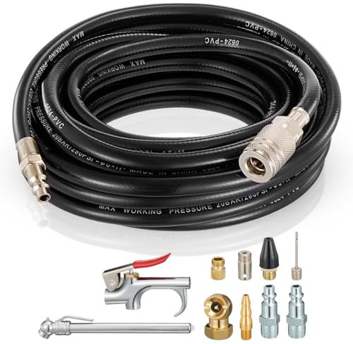 1/4 Inch Quick-connect Air Accessory Kit - Comprehensive Air Compressor Hose Tool Set Including Coiled Hose, Blow Gun, Tire Gauge, Quick Connect Air Fittings, And Air Chuck