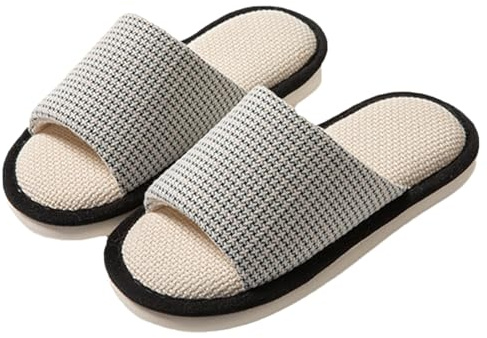 AioTio Pantoufles en Coton et Lin pour Femme Confortable Chaussons en Coton à Mémoire de Forme Pantoufles D'intérieur Antidérapante(Noir,38/39 EU)