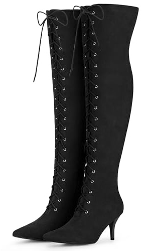 Allegra K Women's Lace Up Stiletto Heel Over the Knee High Boots Black 6.5 UK/Label Size 8.5 US