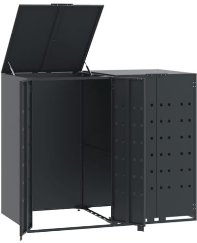 vidaXL Mülltonnenbox für 2 Tonnen Anthrazit 138x79x117 cm Stahl, Box Mülltonnen, Garten Mülltonnenbox, Verkleidung Mülltonnen, Outdoor Mülltonnenbox