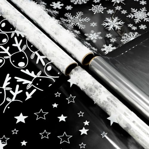Rotolo di pellicola in cellophane per incartare i regali: 4 rotoli di pellicola in cellophane da 3 m x 80 cm per confezioni regalo di Natale, fiori, decorazioni per confezioni regalo