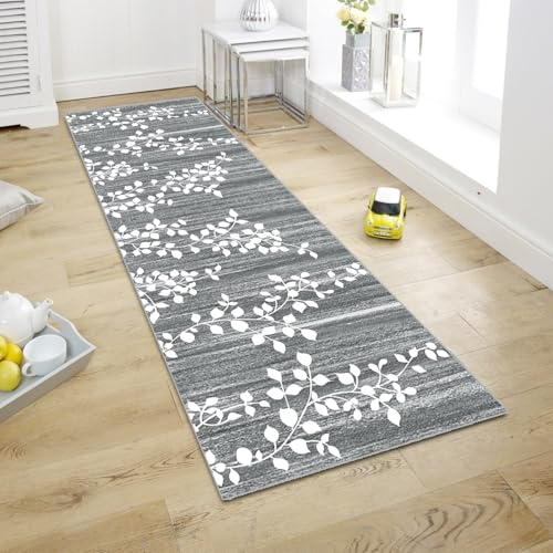 WTHYGB Teppich Läufer Flur Teppichläufer Küchenläufer Küche Teppiche rutschfest Waschbar Bettvorleger für Flur Waschküche, 60x120cm Grau Blau