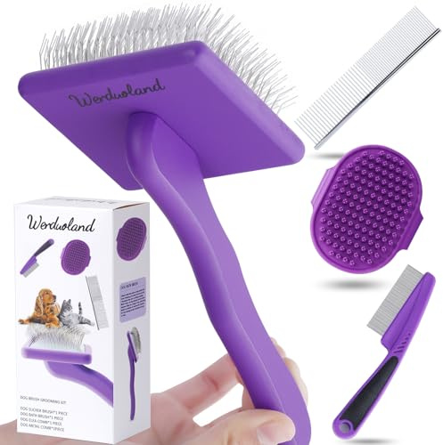 Werduoland Ergonomic Slicker Brush for Long-Haired Dogs, Wooden Handle Dog Brush,Goldendoodles, Labradoodles, Poodles Long Pins for Grooming Loose Hair，Effectively Removes Tangles, Knots and Loose Fur