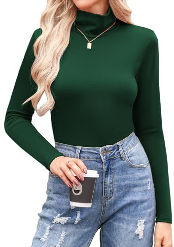 Aottori Camiseta Cuello Alto Mujer Manga Larga Algodón | Básico, Top, Elegante, Ropa Interior, Ajustado, Elástico, Sólido, Ligero, Túnica, Shirts