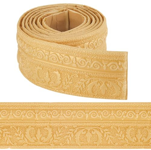 CRASPIRE Moldura de Corona para Papel Tapiz de 90.5 x 3.14 pulgada Autoadhesiva Flexible Dorada 3D Borde de Pared Adhesivo Tipo Espejo Líneas de Base de Espuma para Decoración de Hotel Y Hogar
