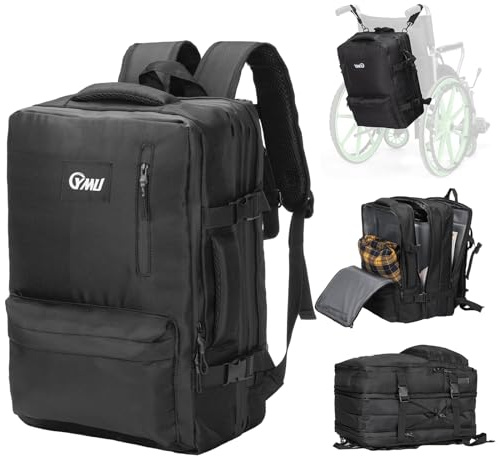YMU 34L Large Wheelchair Bags to Hang on Back, Wheelchair Backpack Luggage for Travel Long Trip, Storage Bag for Electric Wheelchair Water-Resistant Universal fit Wheelchair Walker Stroller