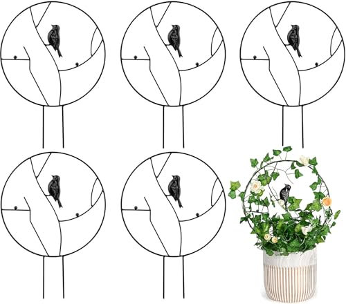 Set di 5 tralicci in metallo per piante rampicanti, con uccello, per interni ed esterni, per esterni