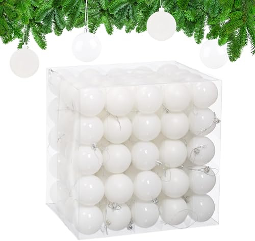 Relaxdays Weihnachtskugeln 100er Set, Weihnachtsdeko, matt & glänzend, Christbaumkugel ∅ 6 cm, Weihnachtsbaumdeko, weiß