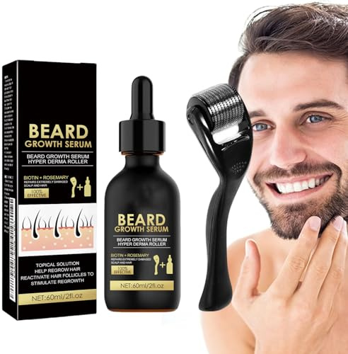 Beard Growth Kit, Beard Growth Oil with Roller, Grooming Kit for Men With Roller & Natural Ingredients Serum for Facial Hair Treatment Masculine Thick for Rapid Growth and Thickening Gifts For Men
