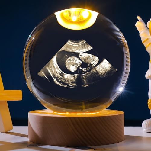 MEIEG Bola De Cristal Personalizada Con Foto En 3D Y Base Con Luz LED, Lámpara De Bola De Cristal Con Imagen De Ecografía Personalizada Para Bebés Y Futuros Padres(8cm/3.15in)