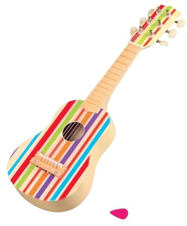 SOKA Wooden Guitar Musical Instrument Pretend Play Music Toy Interactive Role Play Game Early Developmental Gift for Children Toddler Kids Boys Girls Ages 3 year old + (Multicolour, One-Size)