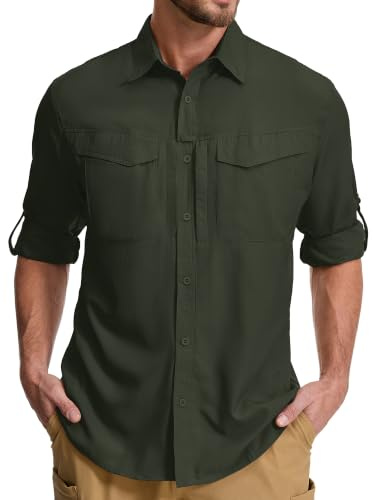 Winebox Men's Safari Long Sleeve UV Protection Quick Dry Hiking Shirt | Breathable Fabric With Functional Pockets; Perfect For Fishing, Golf, Camping & Outdoor Travelling Activities
