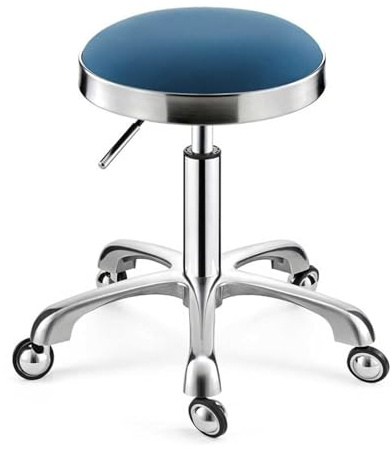 Sadelpall, Beige Silver Rullande Snurrpall Skönhetssalongstol, Läderkudde for Medicinsk Vård, Spa Kontor Manikyr Tatuering(Blue,Silver)