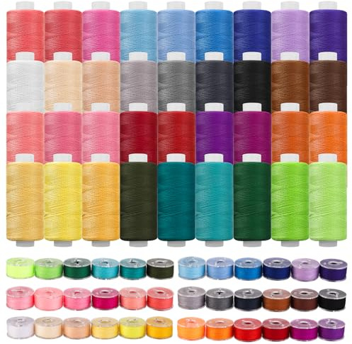 Set di fili da cucito per macchina da cucire, 400 yard, 36 colori, per rotoli di filo e 36 bobine di filo, per cucire Overlock, set di base