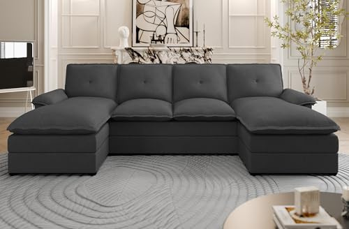 U Shaped Sectional Couches for Living Room,110 Modern Big Sofa Couch with Double Chaise,4 Seat Modular Sofa Couches with Thick Cushion & Soft Backrest