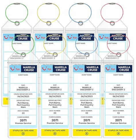 Wanheart 8Pcs Luggage Tag Holders for Marella (TUI) Cruise Lines | Zip Seal Waterproof, Stainless Steel Loops, Reusable, Clear PVC, Cruise Travel Essential, Fits Marella Cruise Paper Tags