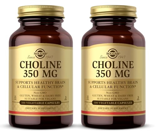 Solgar Choline 350 mg - 100 Vegetable Capsules, Pack of 2 - Non-GMO, Vegan, Kosher - 200 Total Servings